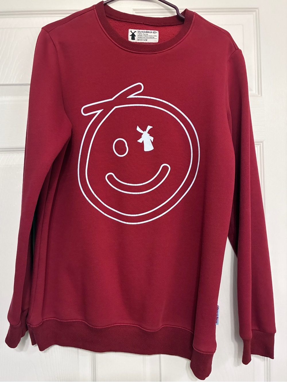 Dutch Bros Maroon Medium Sweatshirt with White Smiley Logo